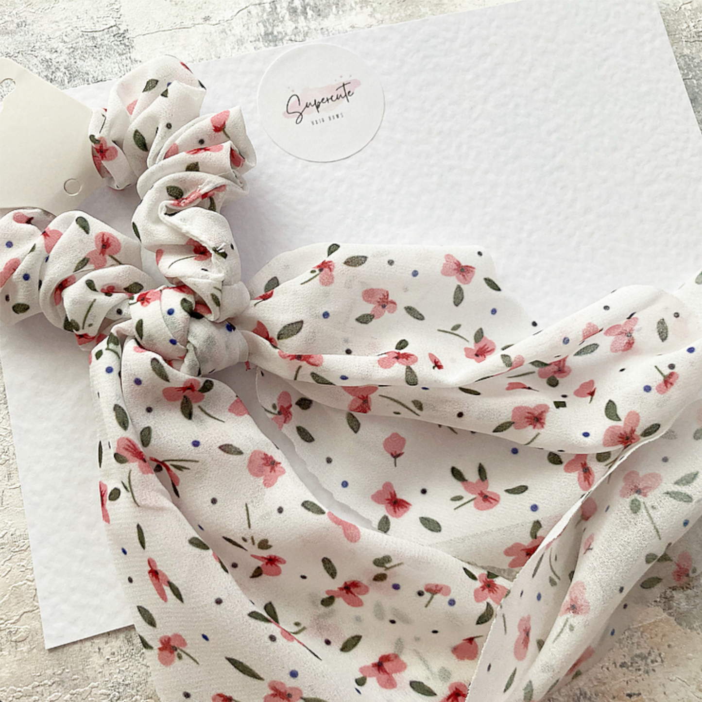 Off White Floral Scarf Scrunchie