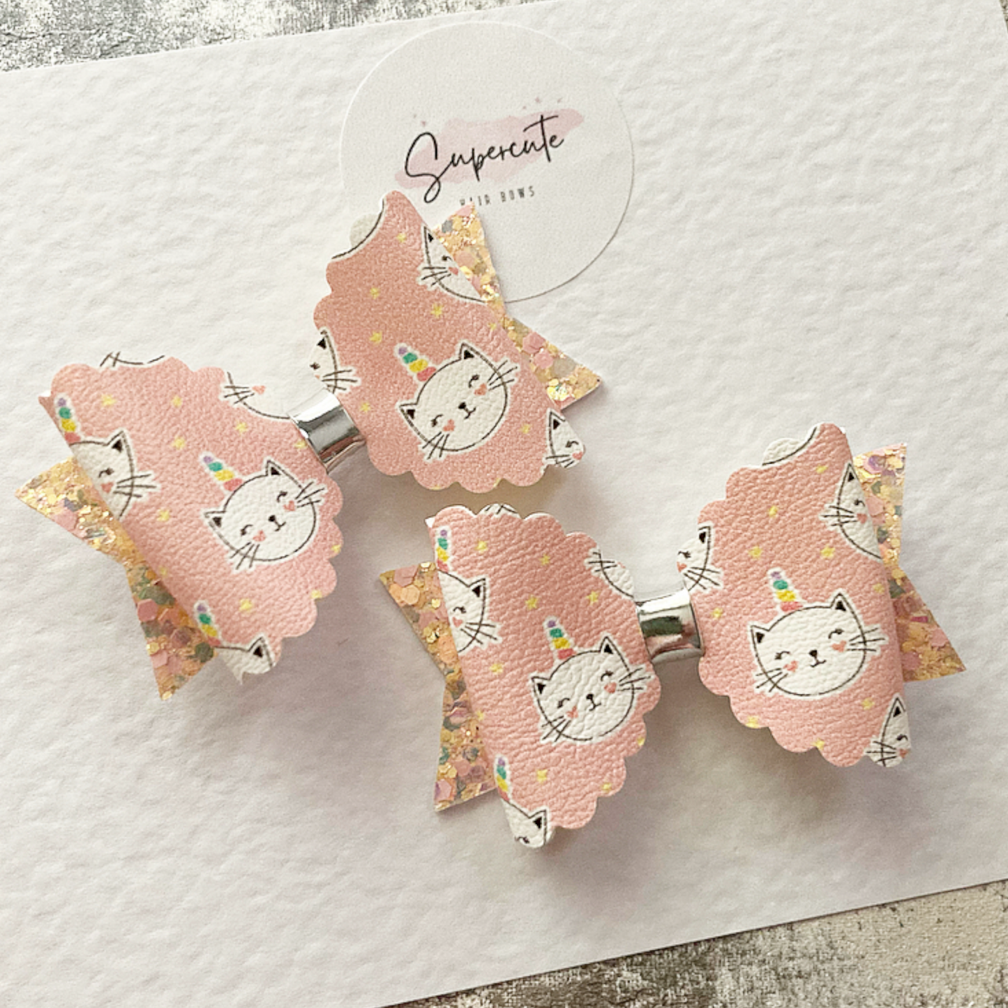 Blush Kitty-Corn Mini Pigtail Hair Bows