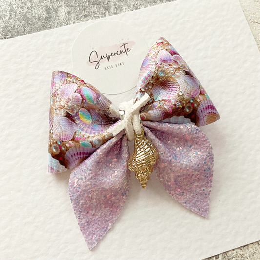 Lilac Seashells Sailor Charm Bow