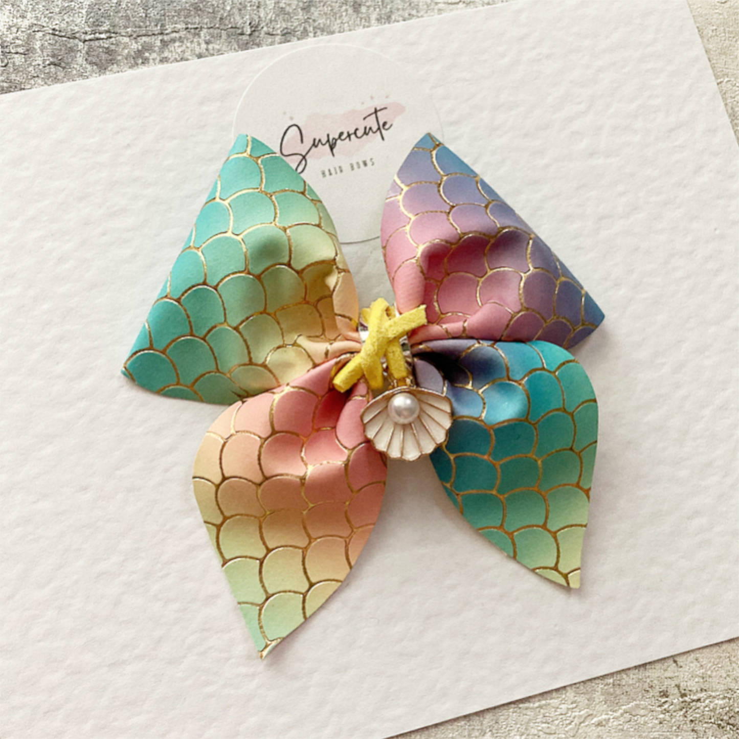 Ombre Rainbow Shell Charm Bow