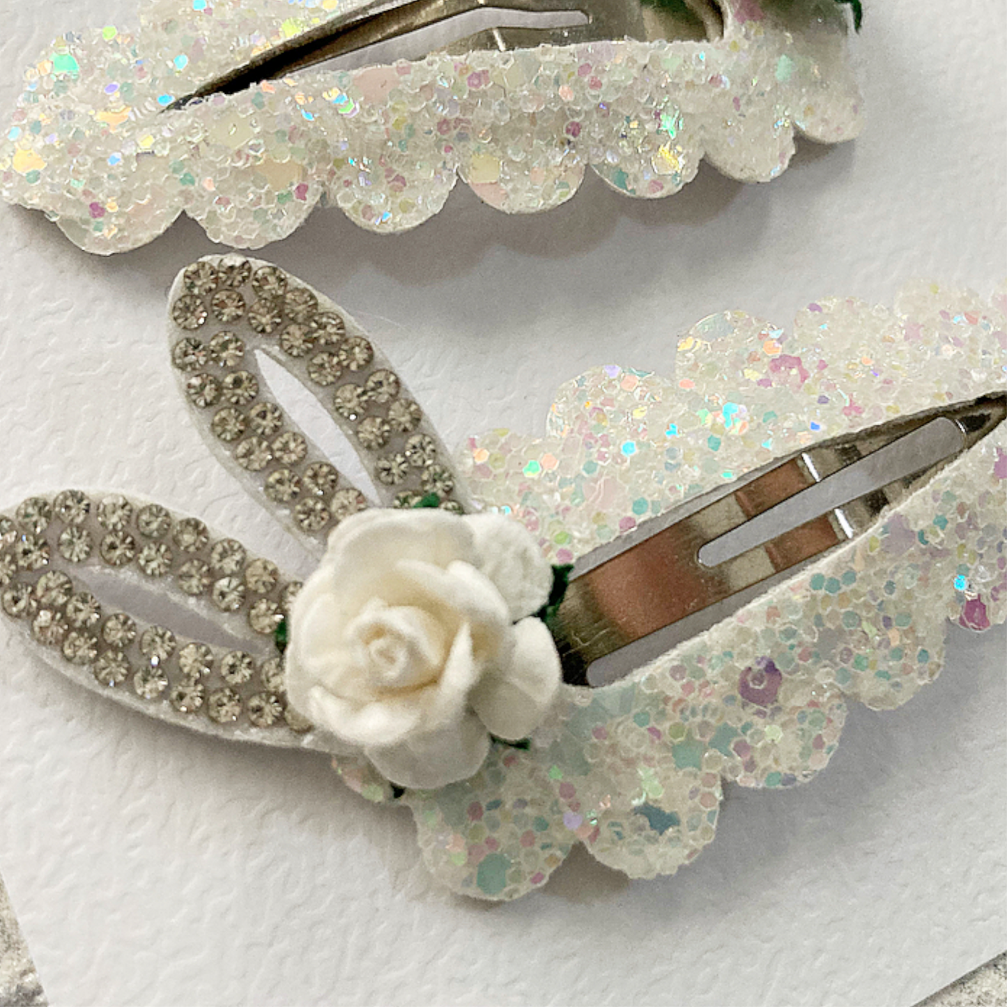 Sparkly Bunny Ear Snap Clips