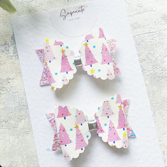 Pink Christmas Tree Pigtail Bows