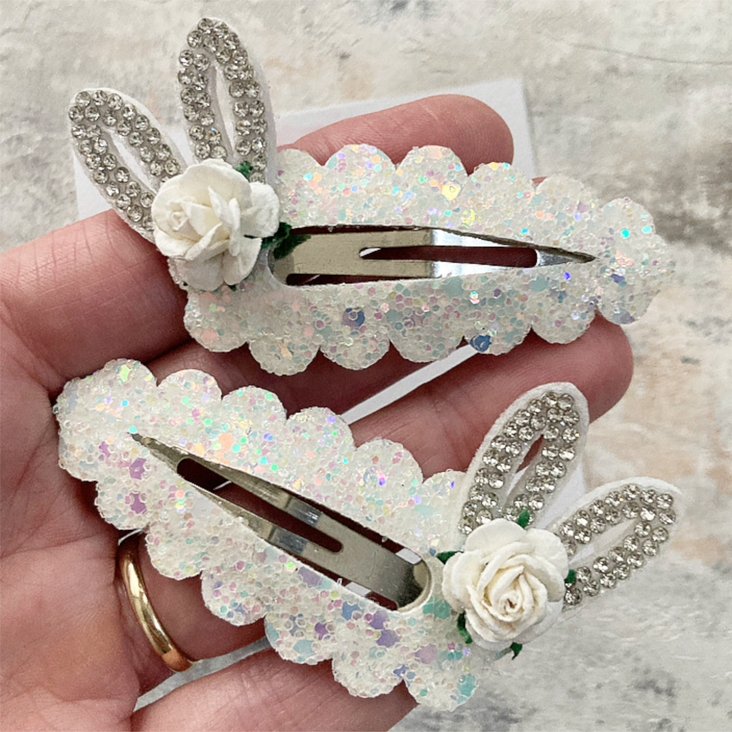 Sparkly Bunny Ear Snap Clips