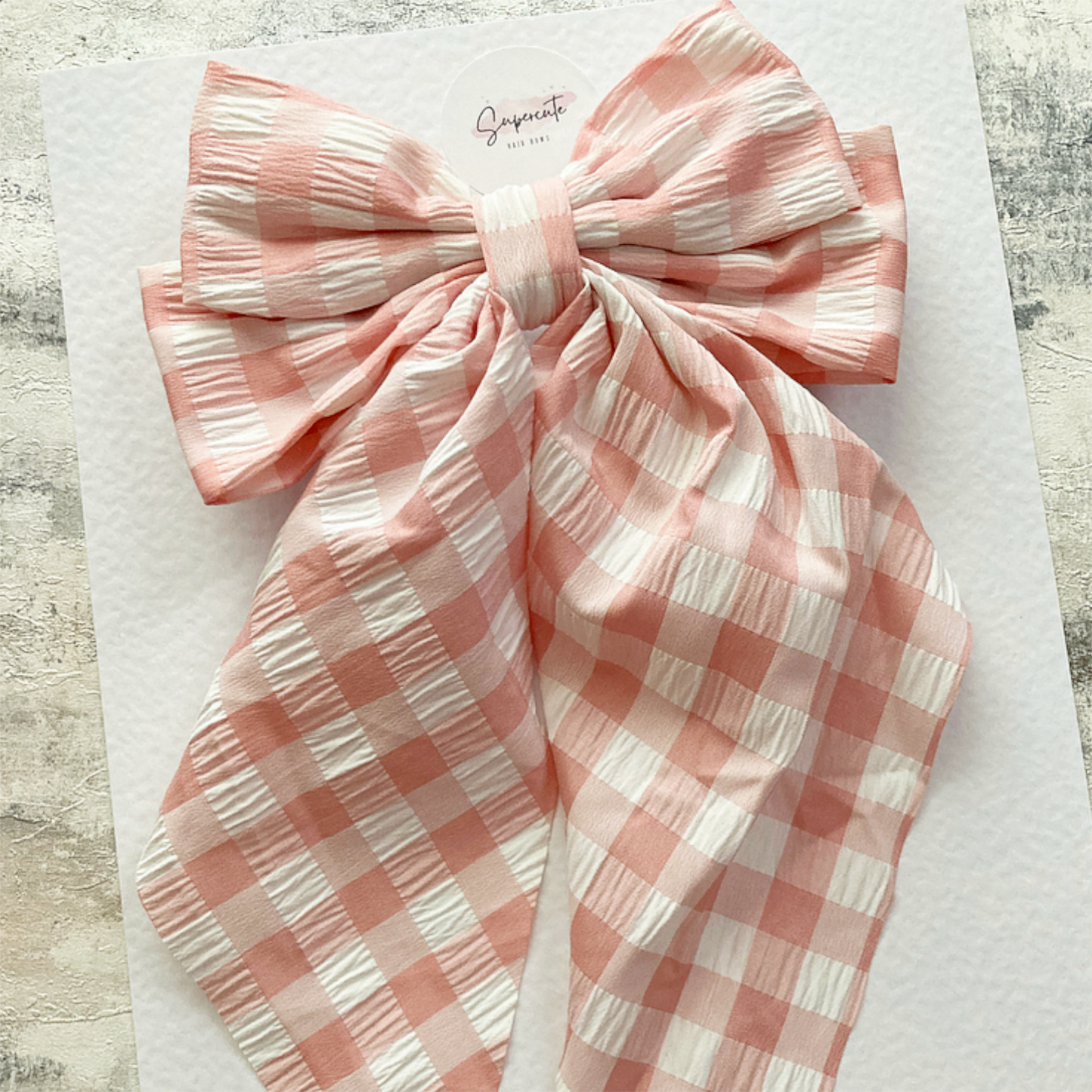 Large Baby Pink Check Bow