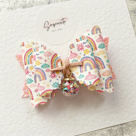 Rainbow Confetti Charm Hair Bow