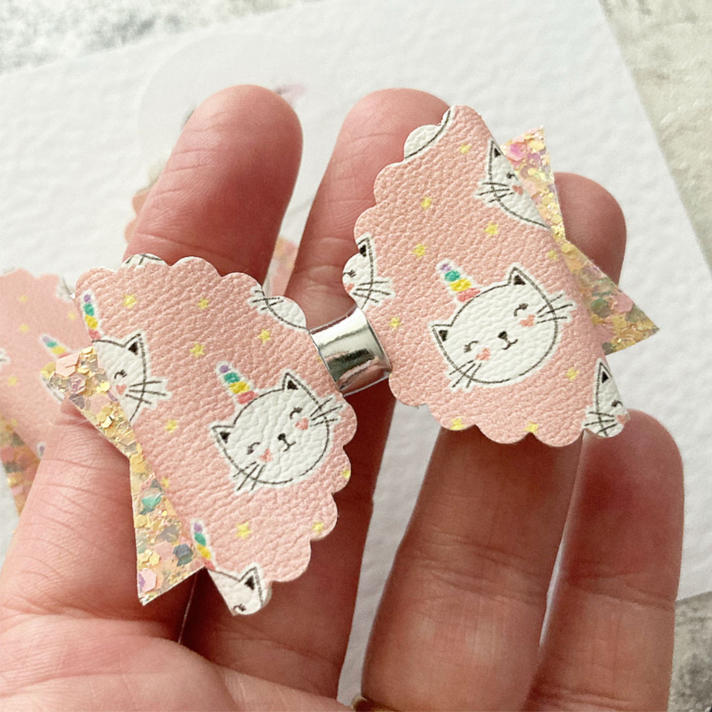 Blush Kitty-Corn Mini Pigtail Hair Bows