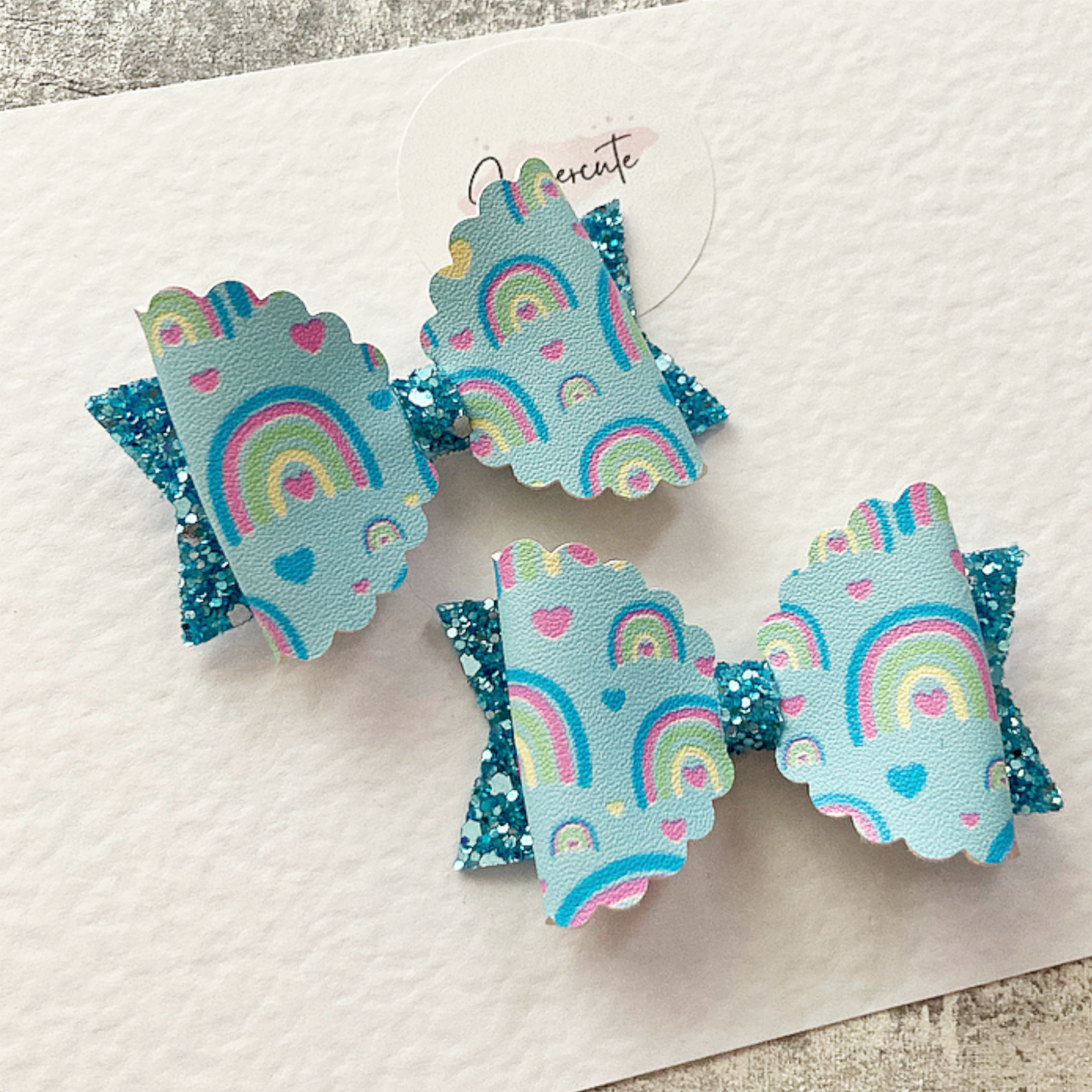 Blue Rainbow Mini Pigtail Bows