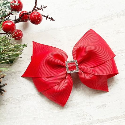 Large Red Diamanté Buckle Hair Bow